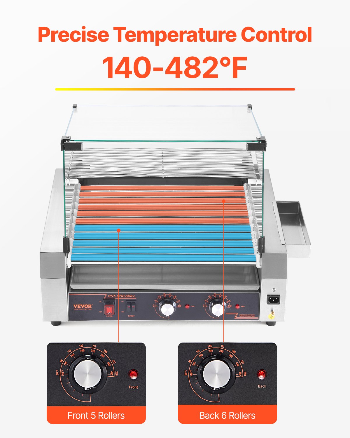 Electric Hot Dog Roller Grill 30 Hot Dog Capacity Commercial Stainless Steel Cooker