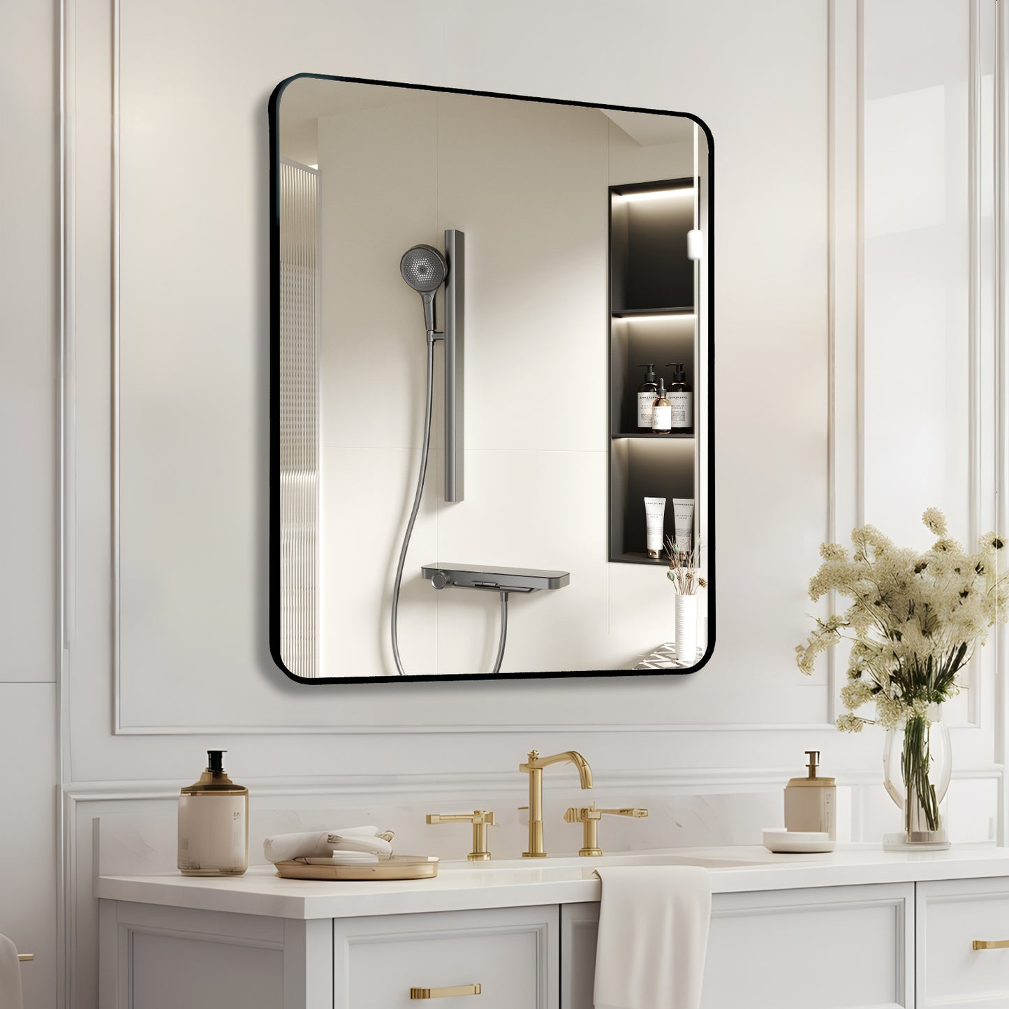 30x36 Black Rectangular Bathroom Wall Mirror - Classic Style