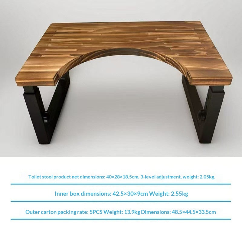 Wooden Folding Toilet Stool with Adjustable Height for Bathroom