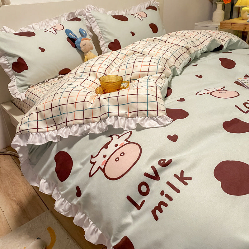 Princess Heart Bedding Set for 1.8M Bed - Kids Girl Bed Linen with Lace