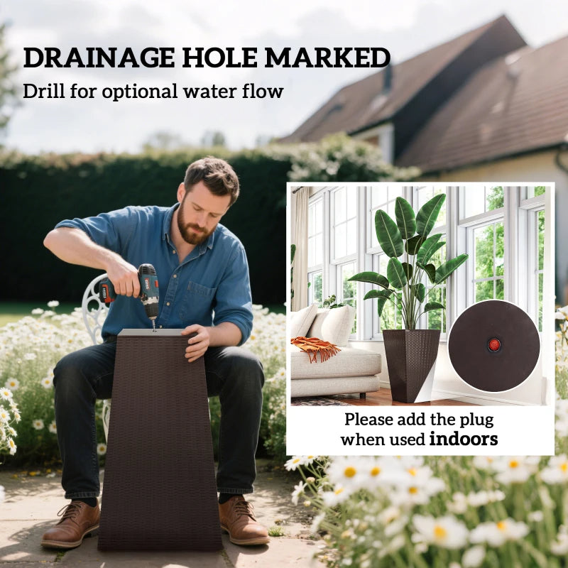 Set of 3 Tall Outdoor & Indoor Planters with Drainage Holes - Brown