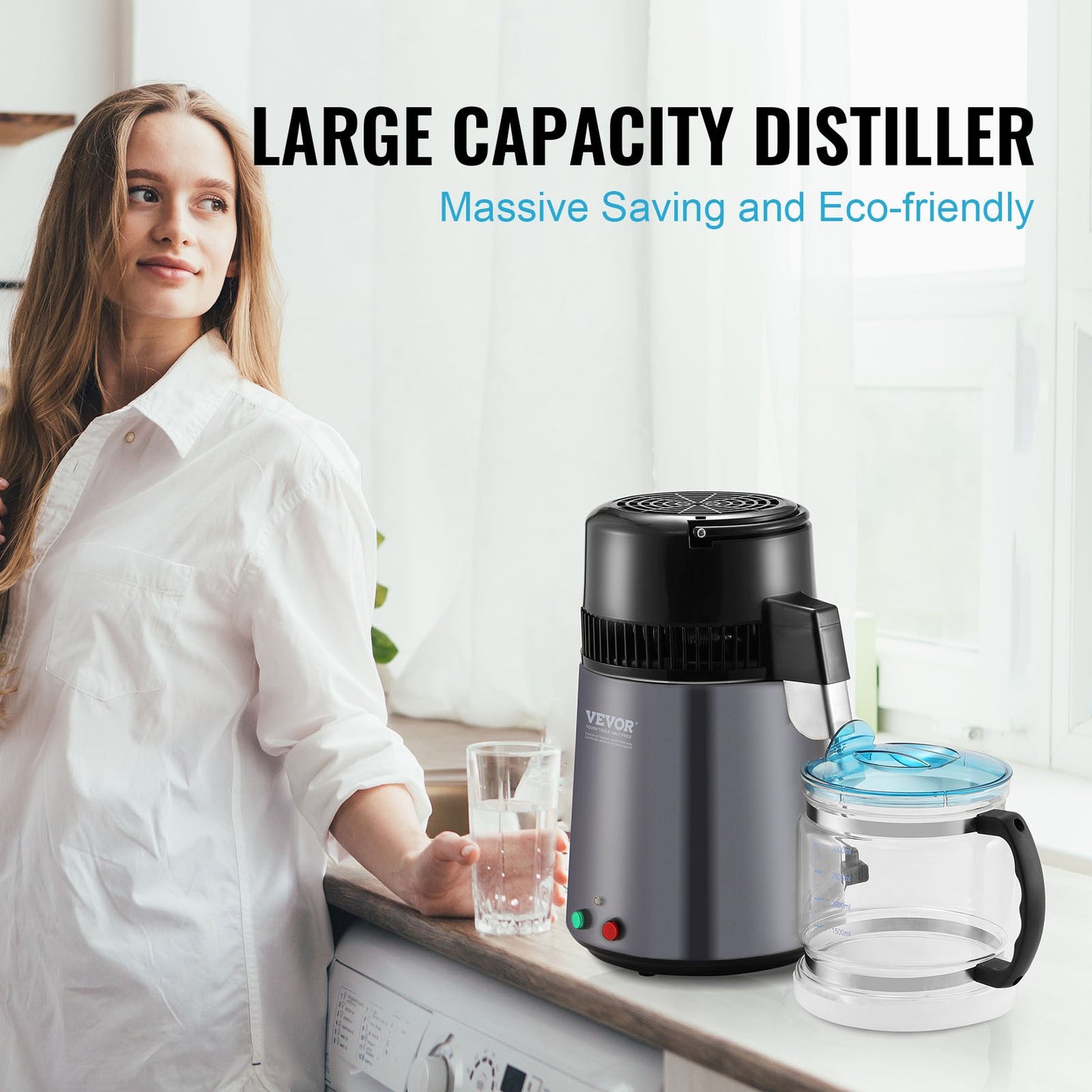 4L Water Distiller - Home Countertop Pure Water Maker with Stainless Steel Interior