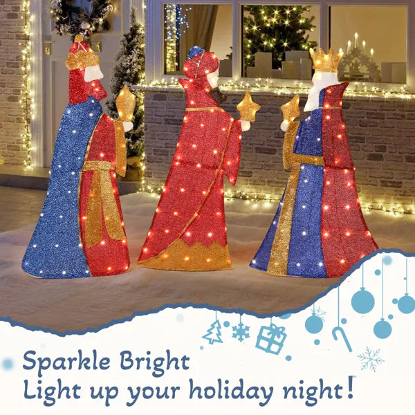 Lighted Three Kings Christmas Decorations Set - 80 LED Lights