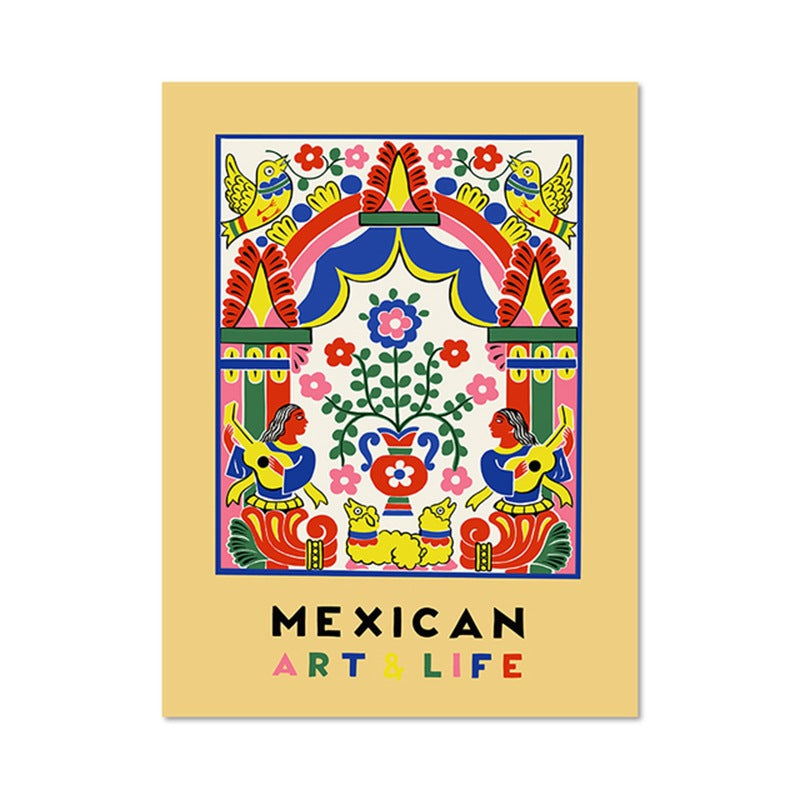 Mexican Retro Floral Canvas Wall Art - Modern Home & Garden Decor