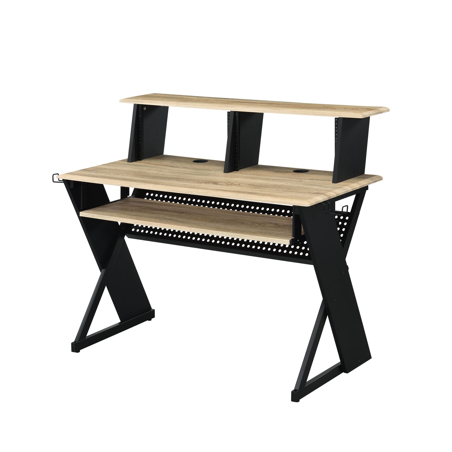 Natural Oak Finish Music Recording Studio Desk with Storage