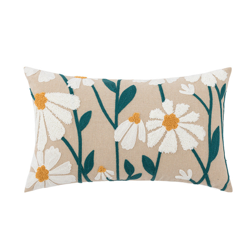 Nordic Cotton Canvas Pillow Cover with Embroidered Chain Design - Multiple Sizes & Styles