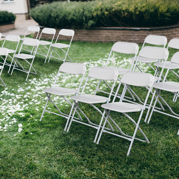 6-Pack White Plastic Folding Chairs - Sturdy & Lightweight