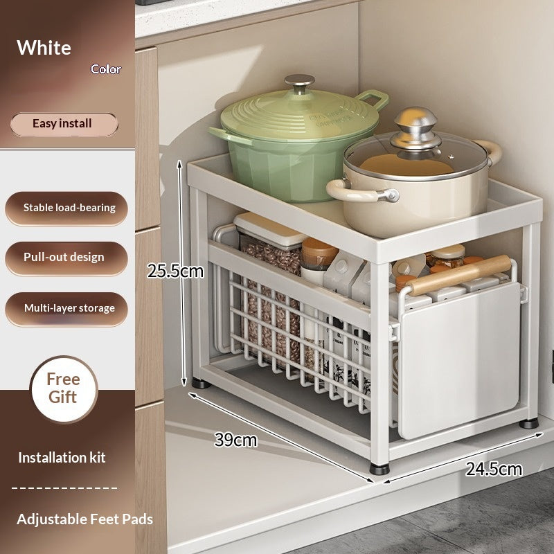 Installation-Free Kitchen Square-Tube Dish Cabinet with Multi-Tier Drawer Storage