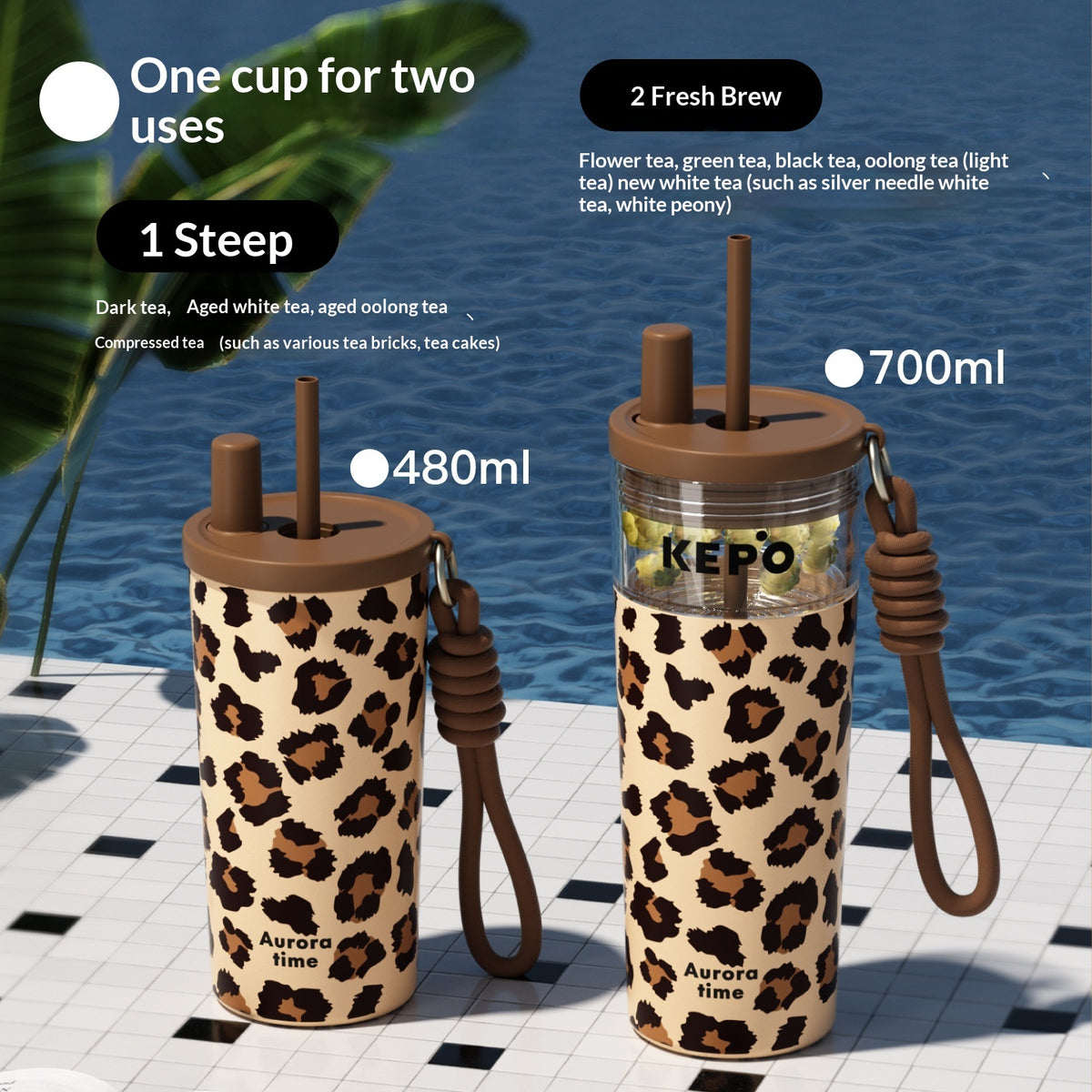 Large Insulated Water Bottle with Tea-Water Separation and 700ml Capacity