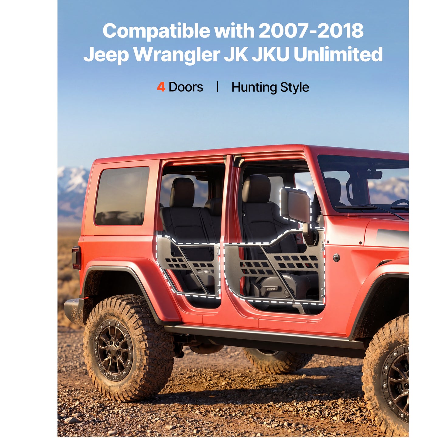 Off-Road Steel Tubular Half Doors for Jeep Wrangler JK JKU 2007-2018 - Front & Rear with DOT Mirrors