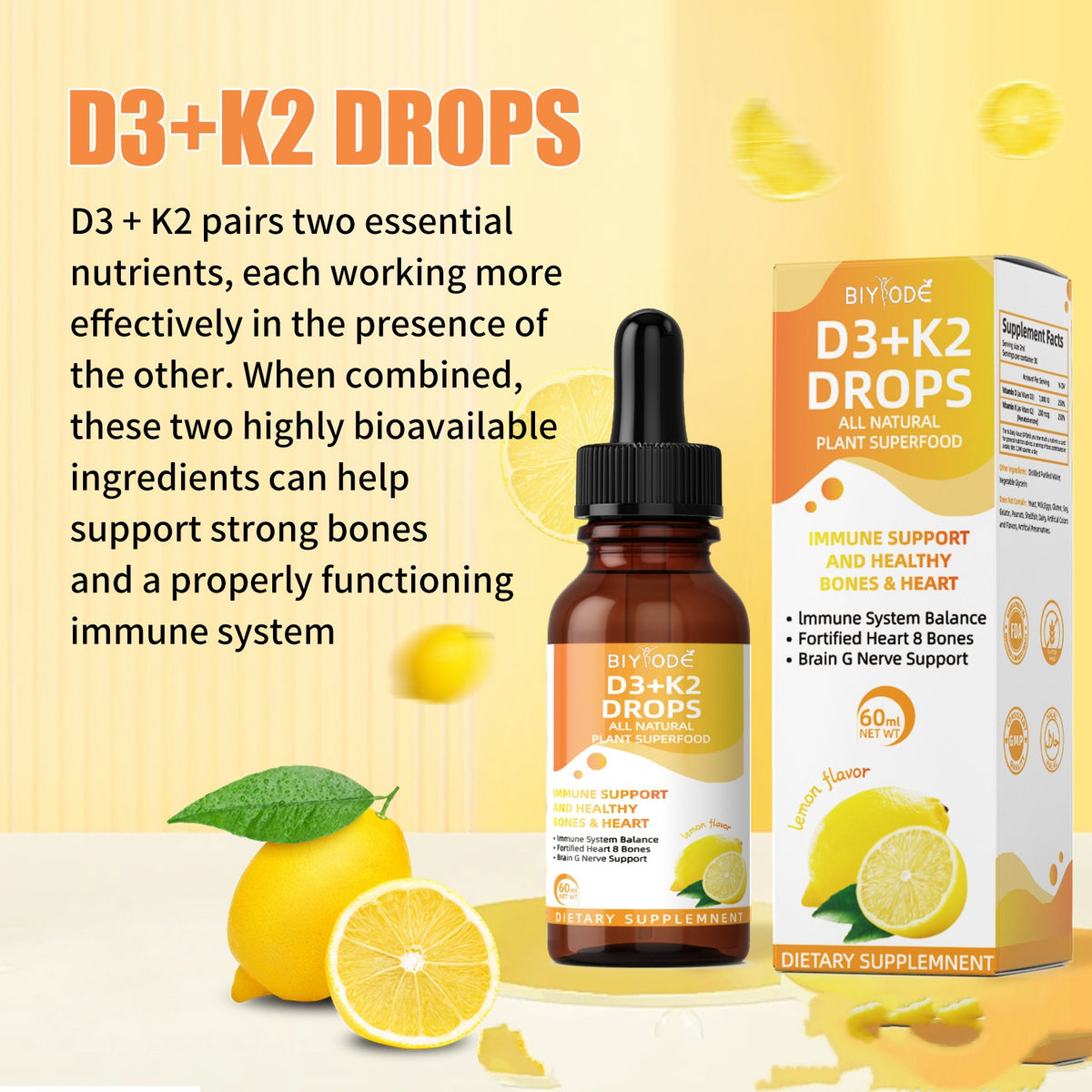Vitamin D3 K2 Drops - 60ml Liquid Supplement