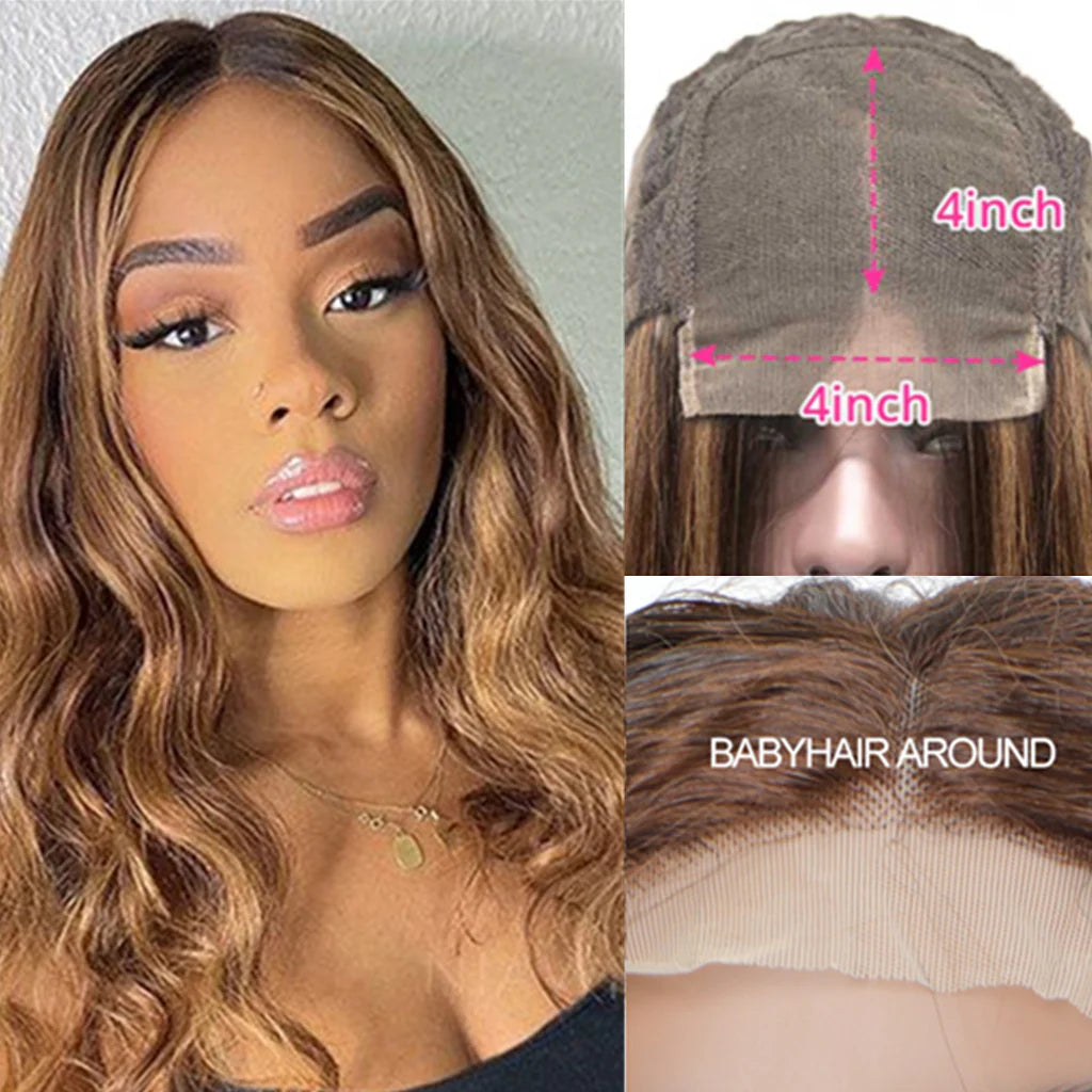 Body Wave Human Hair Wig - 4x4 Lace Closure Highlight P4/27