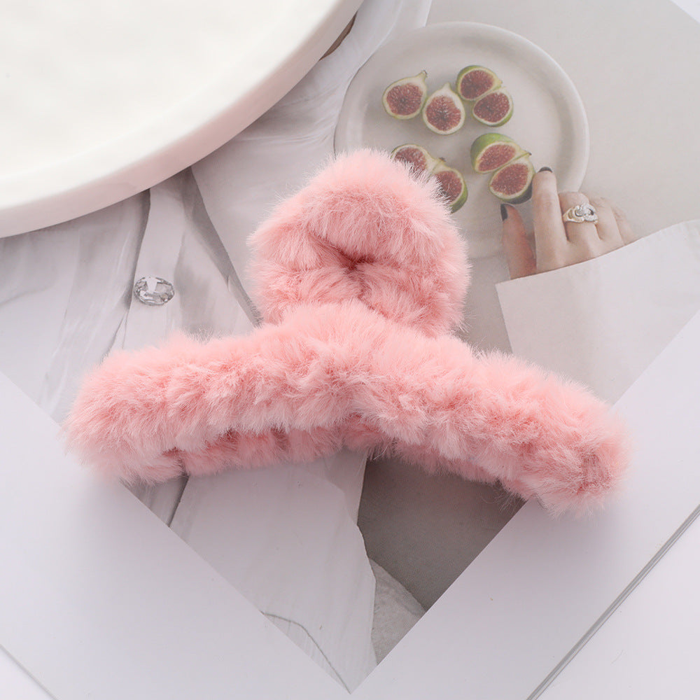 Solid Color Fur Grip Plush Back Hair Barrettes - Hair Accessories for Women
