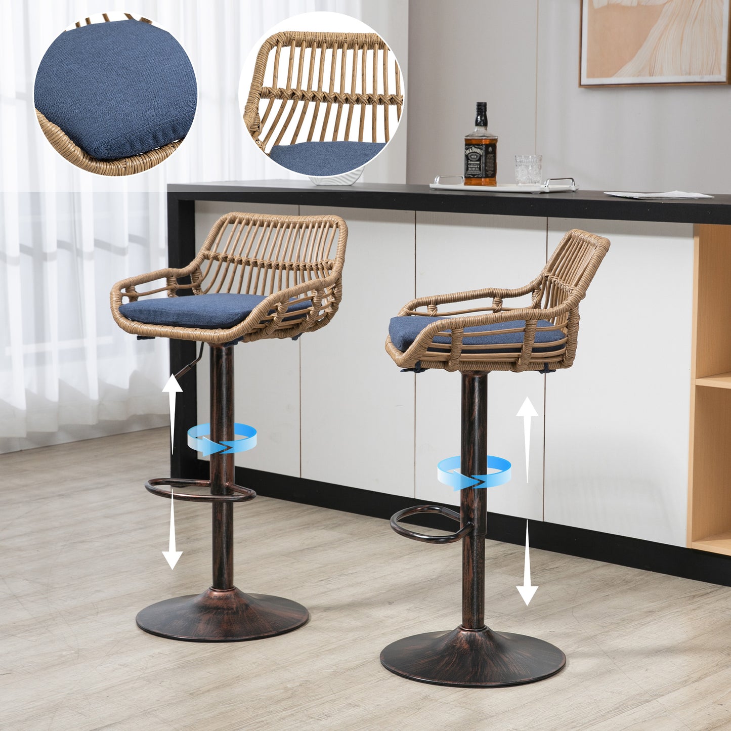 Adjustable Modern Swivel Bar Stools Set of 2 - Blue