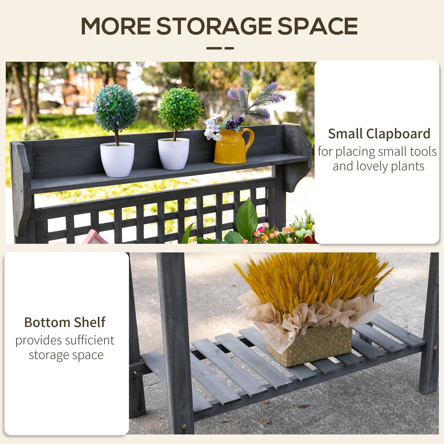 Wooden Garden Potting Bench Work Table with Hidden Storage and Sliding Top - Gray