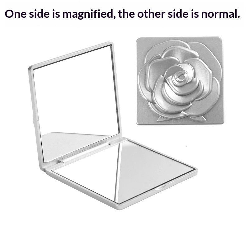 Portable Folding Mirror with Electroplated Rose Design for Beauty & Home
