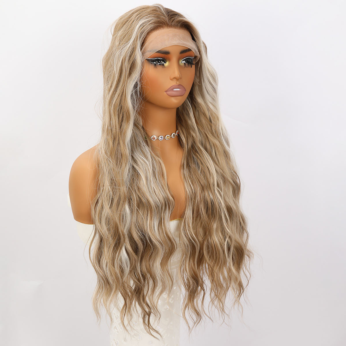 28-Inch Brown Blonde Mixed Synthetic Lace Front Wig - 150% Density
