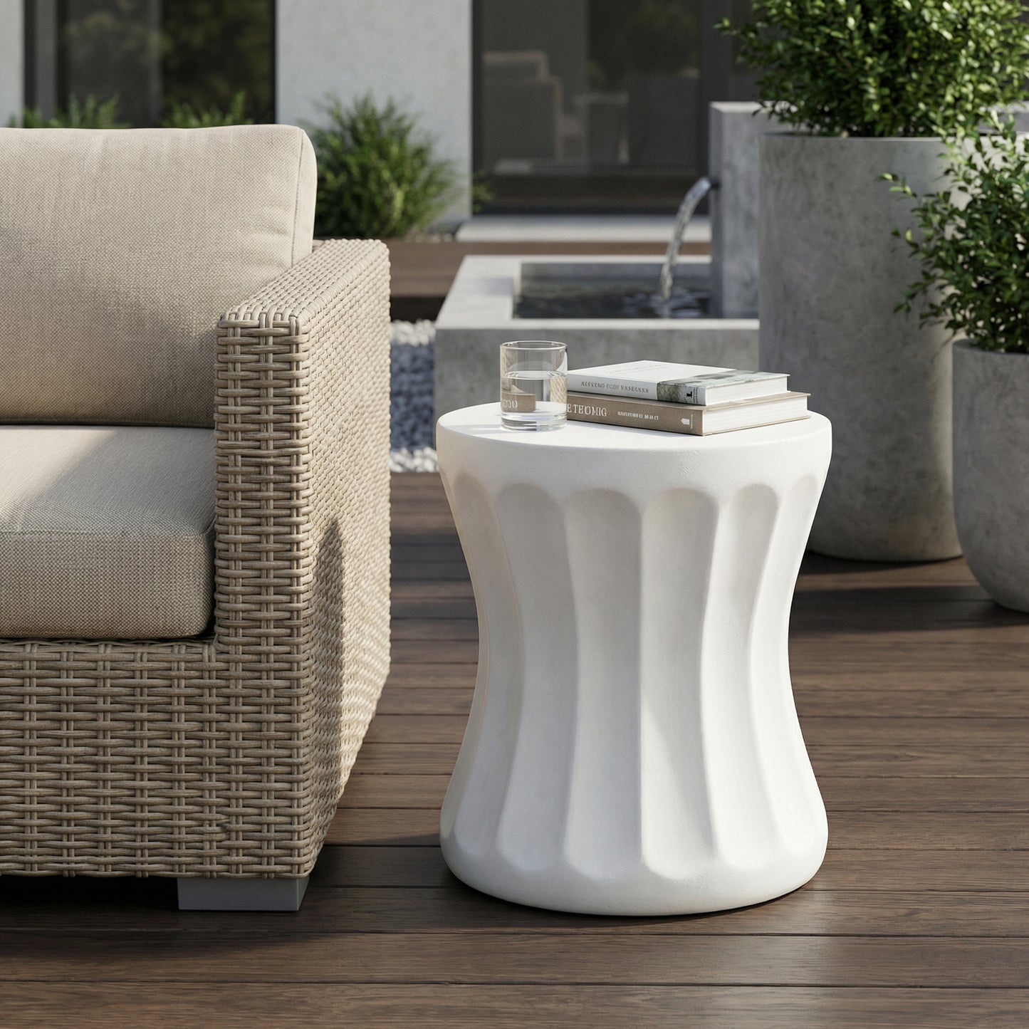 Outdoor Round Concrete Side Table - Antique White