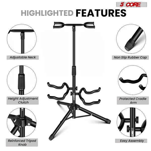 Adjustable Double Guitar Stand - Foldable, Portable, Black