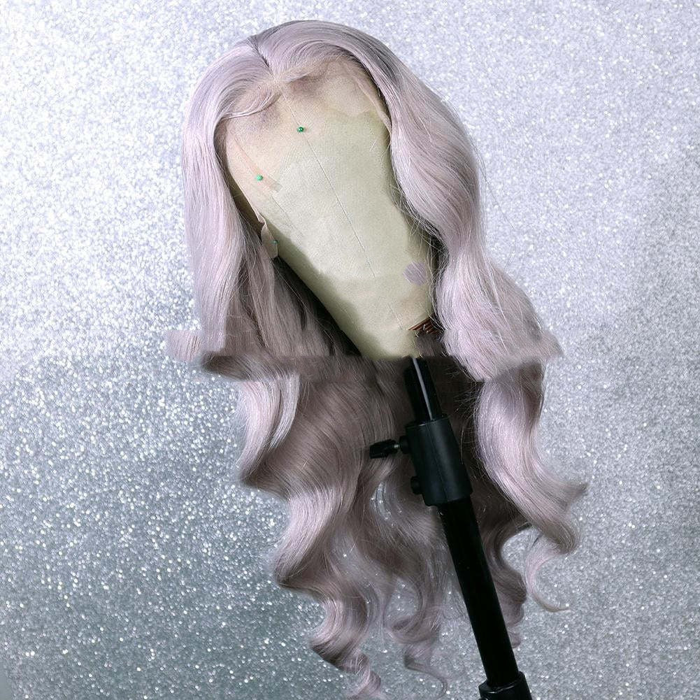 Long Curly Synthetic Lace Front Wig - Silver Grey 18-26 Inches