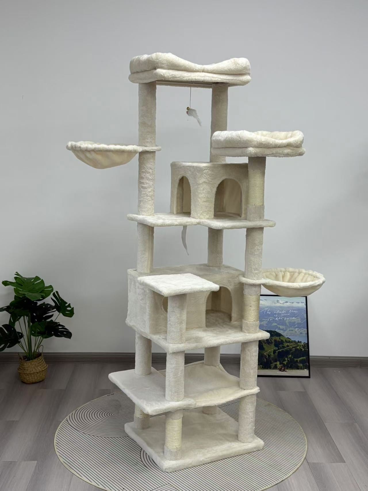 68in Multi-Level Cat Tree with Hammocks and Scratching Posts - Beige