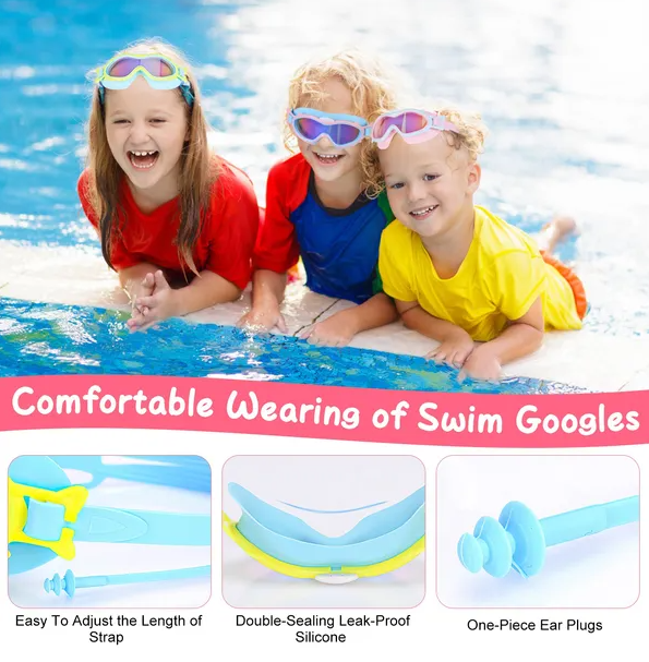 Kids Swim Goggles with Ear Plugs - UV Protection & Anti-Fog