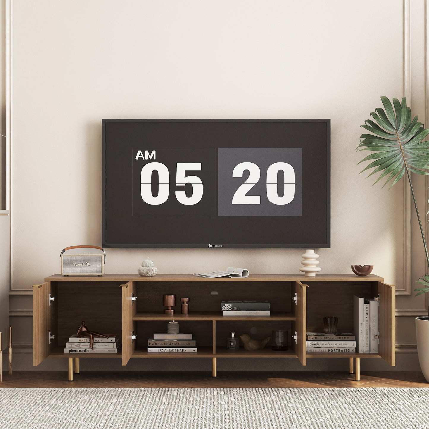 Wood Modern TV Stand with Storage Doors - 68" Entertainment Center