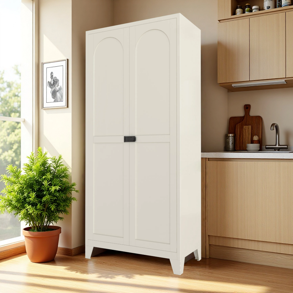 71'' Metal Storage Cabinet with Lock & Adjustable Shelves - Beige