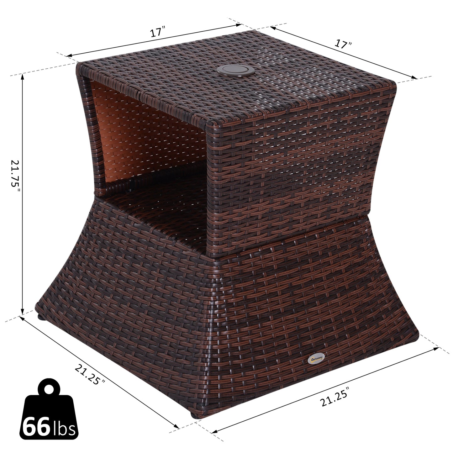 Outdoor Rattan Wicker Side Table with Umbrella Hole - Brown