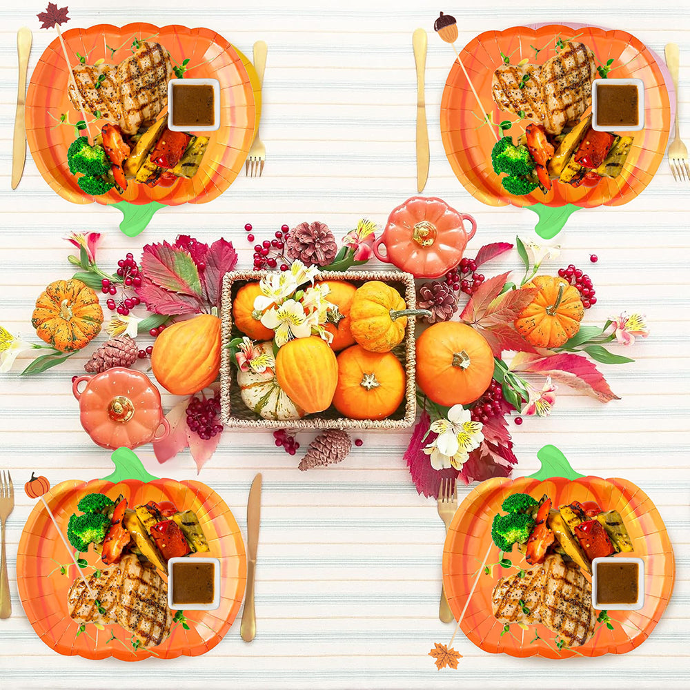 Thanksgiving Party Tableware Set - 134 Pcs Pumpkin Plates & Picks