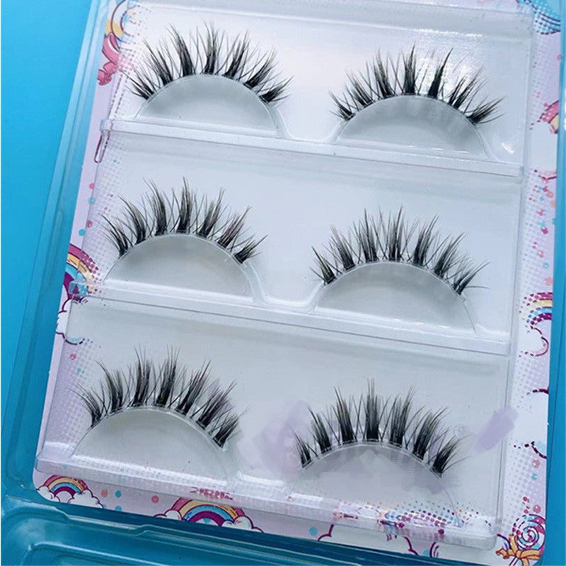 False Eyelashes 12mm Long with Glue - Reusable Man-Made Fiber Lashes