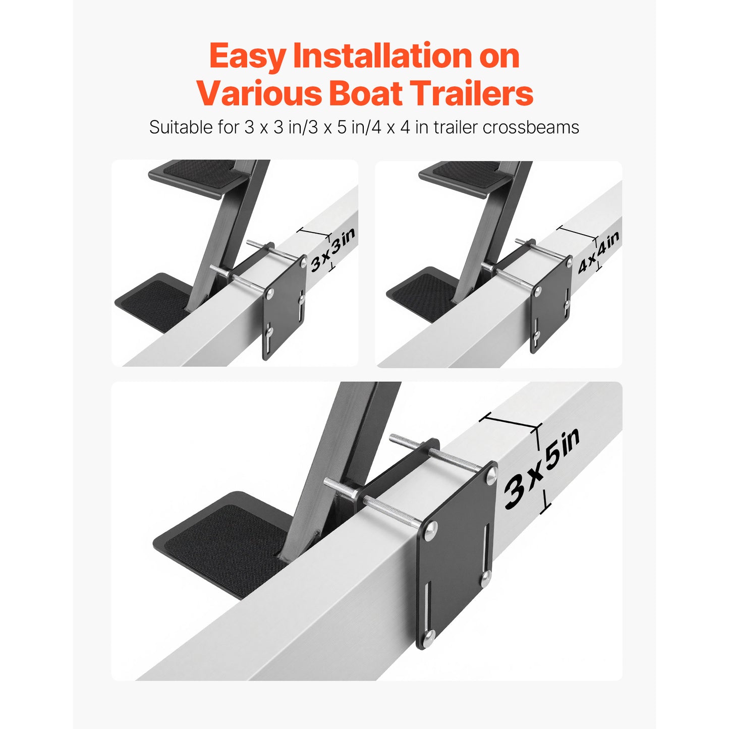 Heavy-Duty Boat Trailer Steps with Handle - Non-Slip Carbon Steel Ladder, Side Mounting