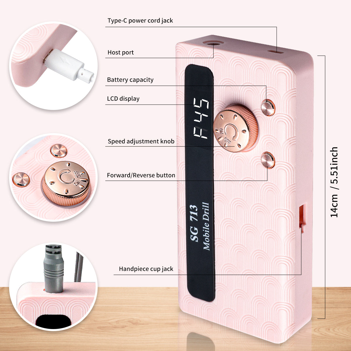 45000RPM Rechargeable Electric Nail Drill Kit - Portable E-File with 6 Bits