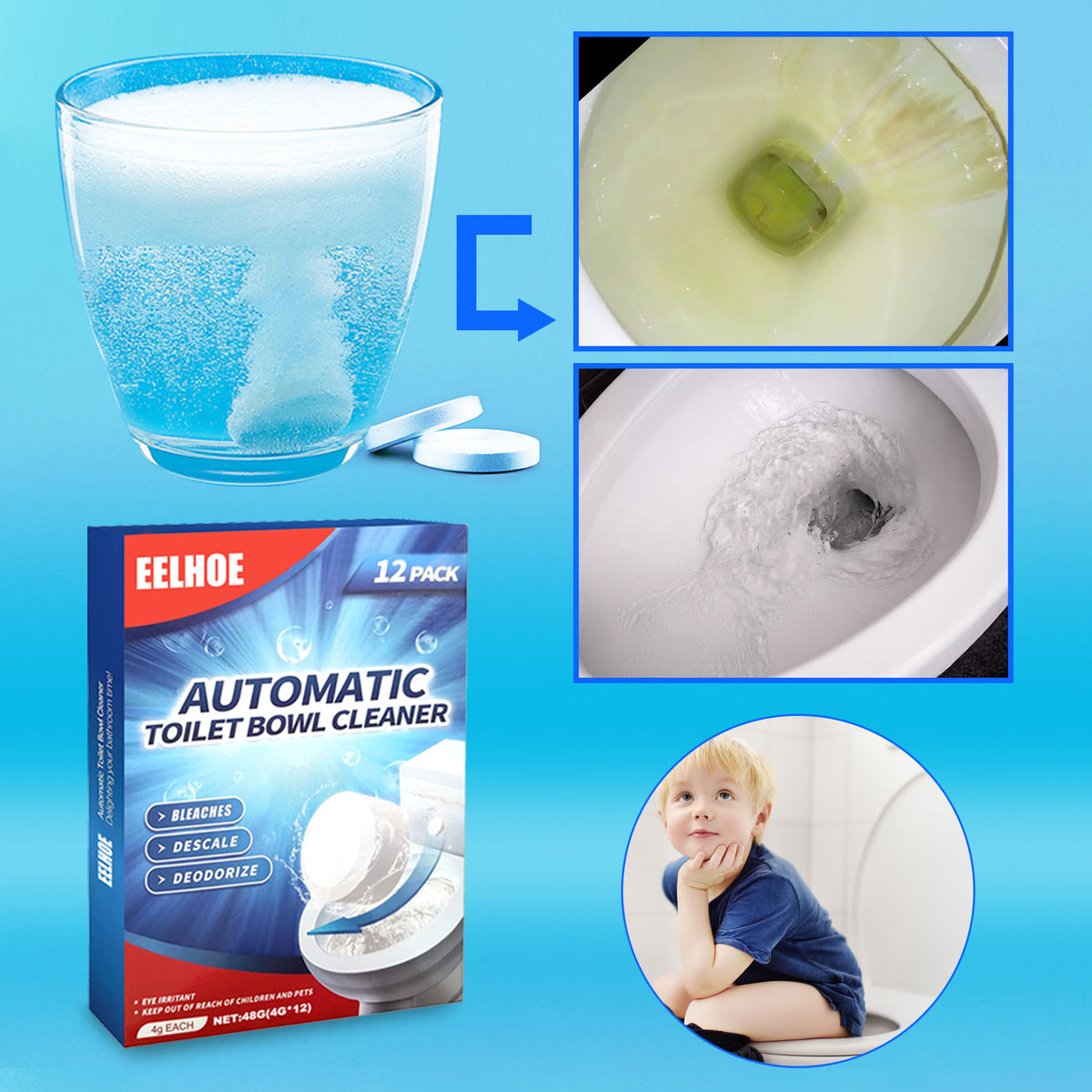 Toilet Cleaning Tablets Effervescent 12pcs - Bathroom Disinfectant