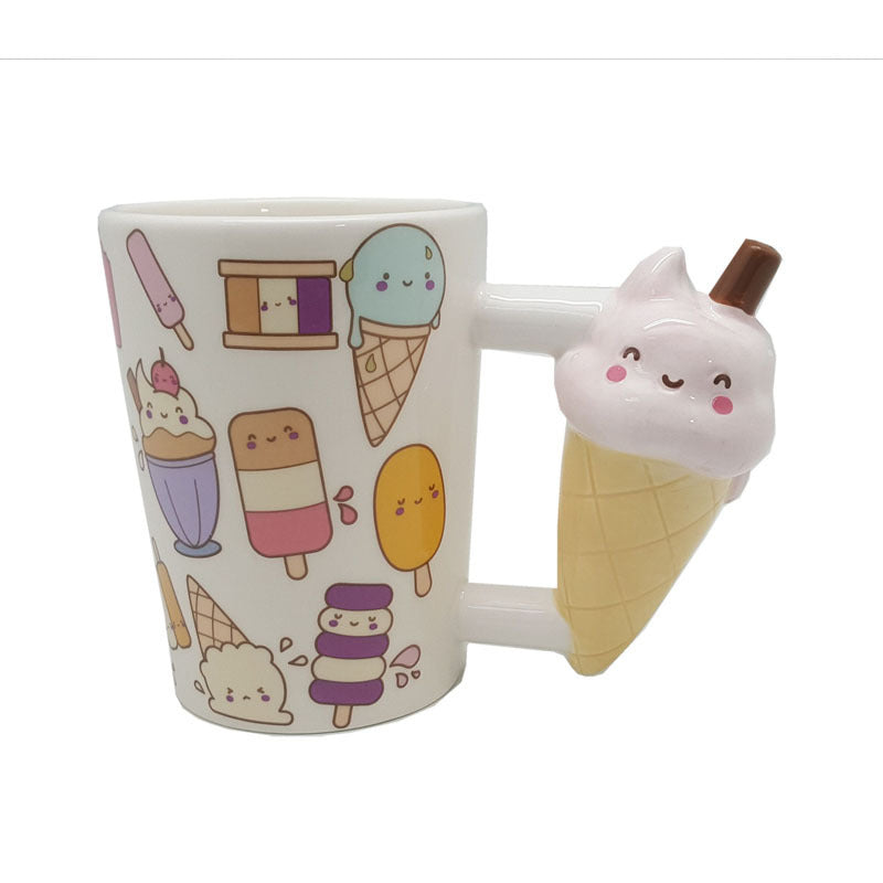 Cartoon Expression Mug - Ice Cream & Popsicle Design, Bone China