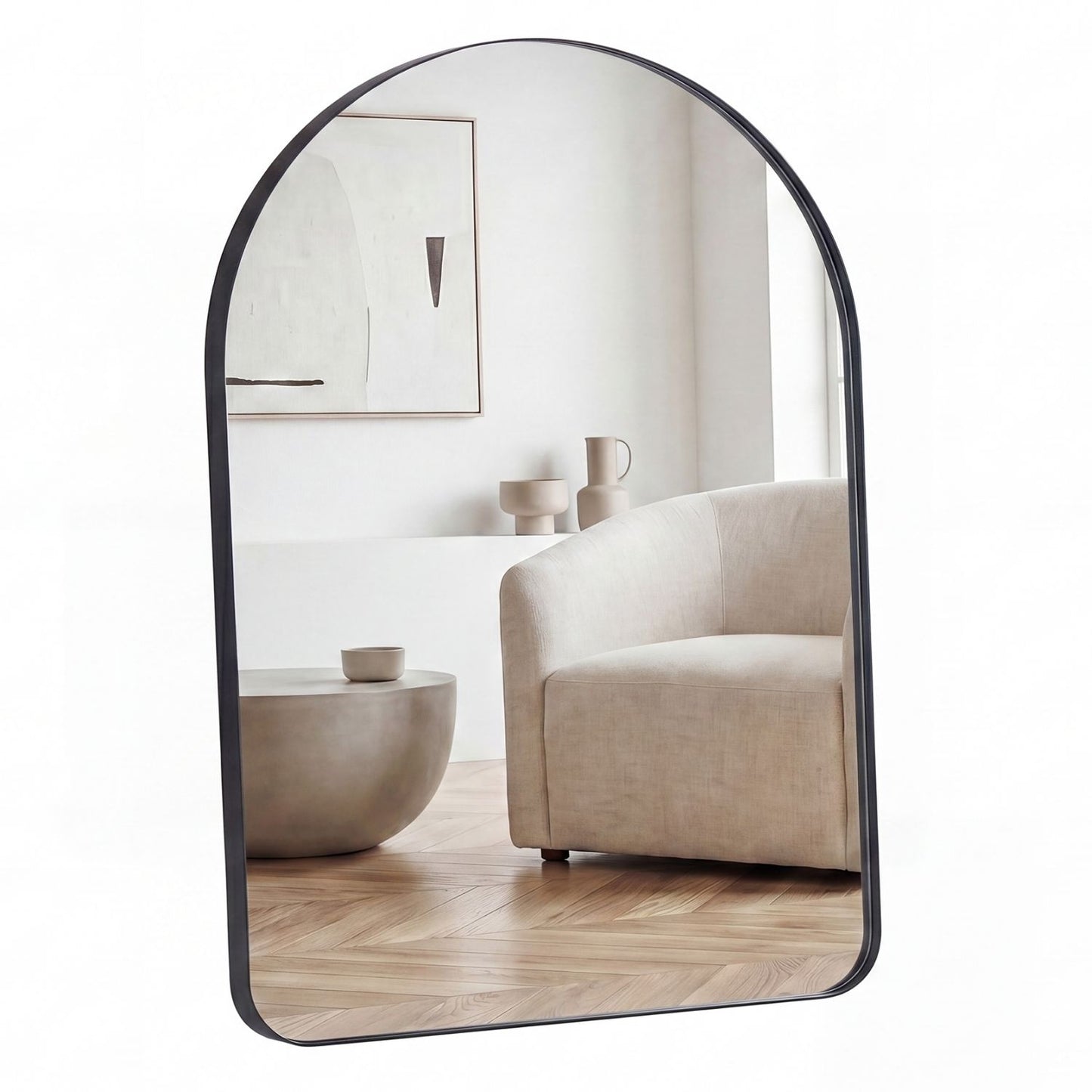 Arched Wall Mirror with Deep Metal Frame - Modern Bathroom Vanity Mirror