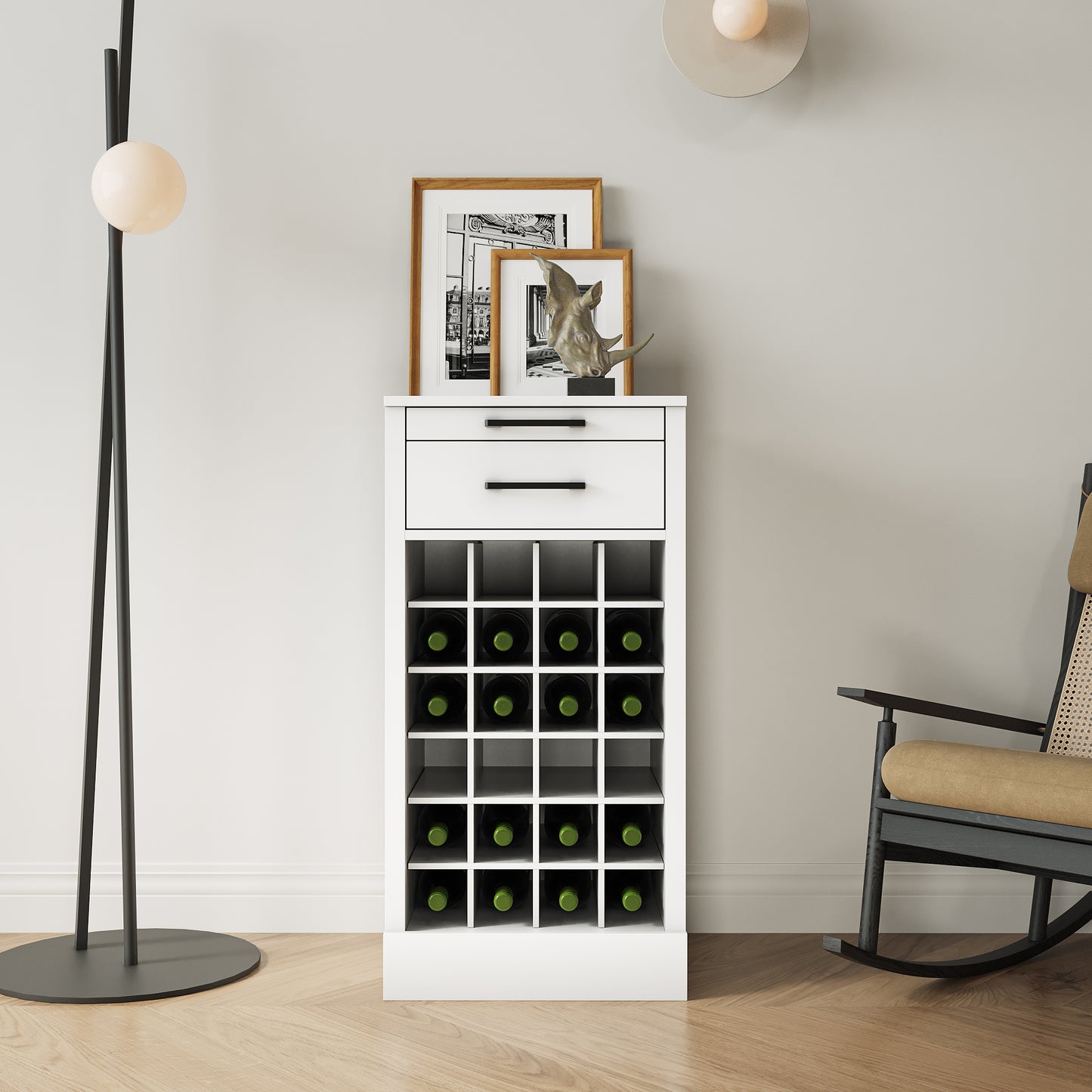 White Modular 24-Bottle Wine Bar Cabinet - Buffet Storage