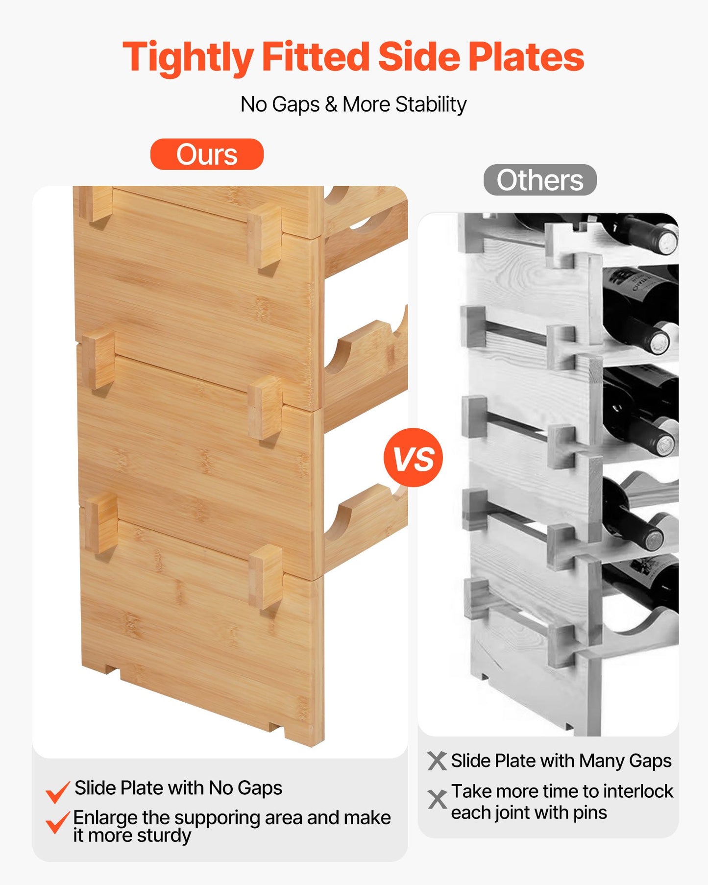 72 Bottle Stackable Modular Wine Rack - 8-Tier Floor Storage Shelf, Natural Wood Finish