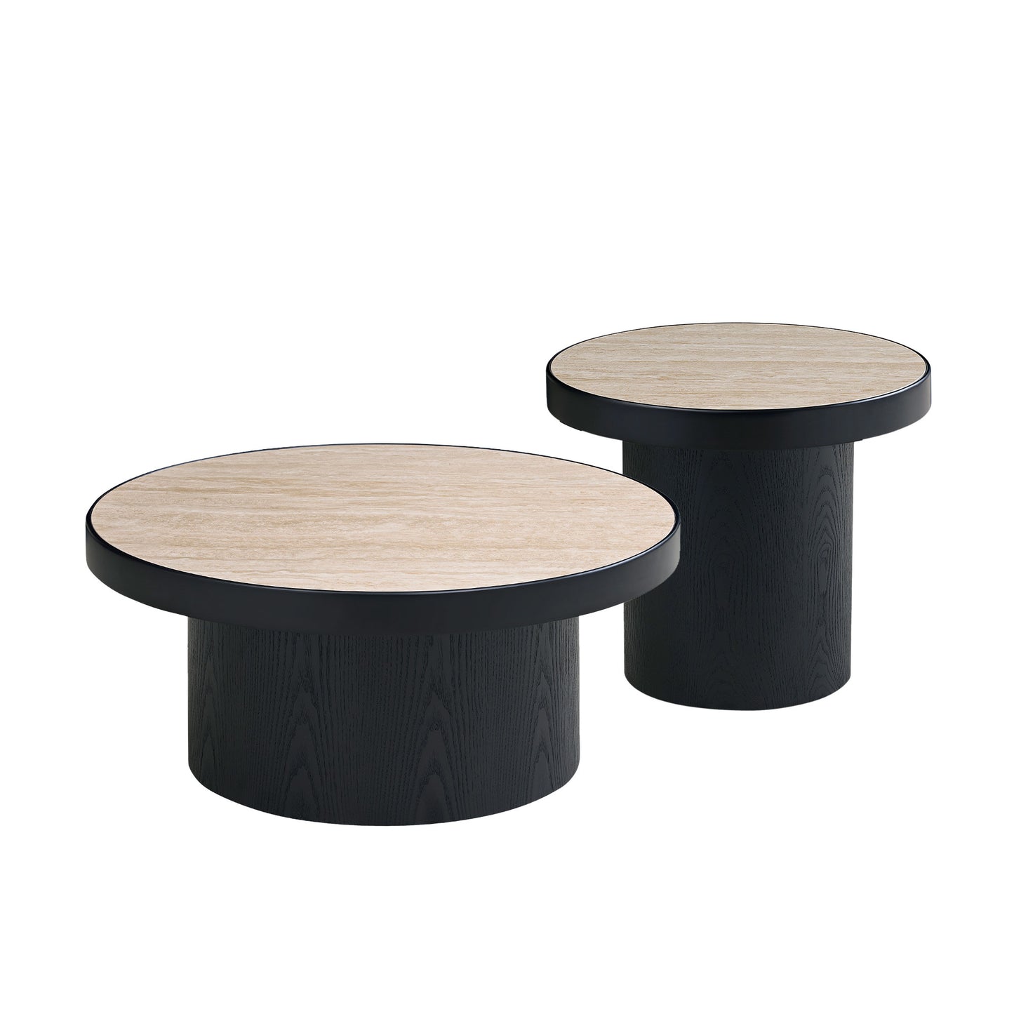 Set of 2 Round Coffee Tables - MDF with Sintered Stone Top - Black