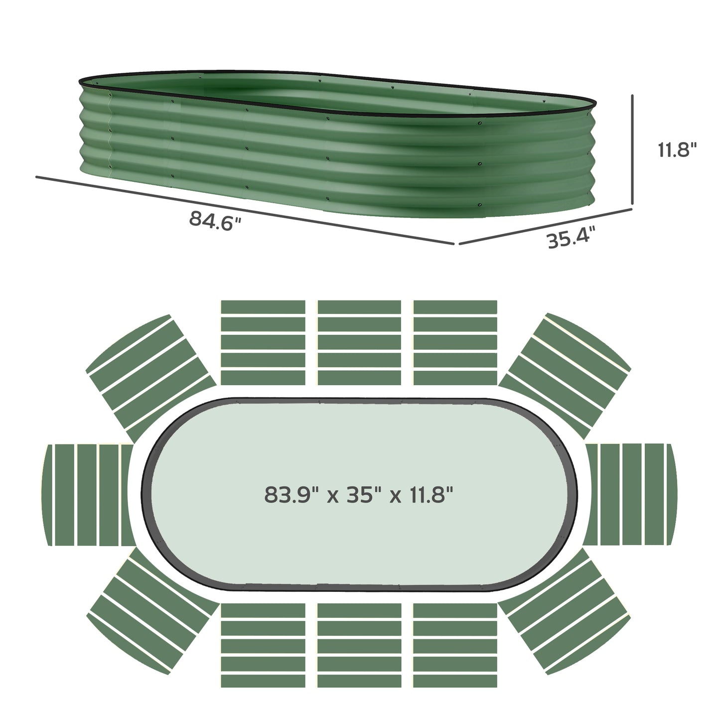 Raised Garden Bed Set with Metal Stakes - Green, 2-Pack, 575x375x140mm