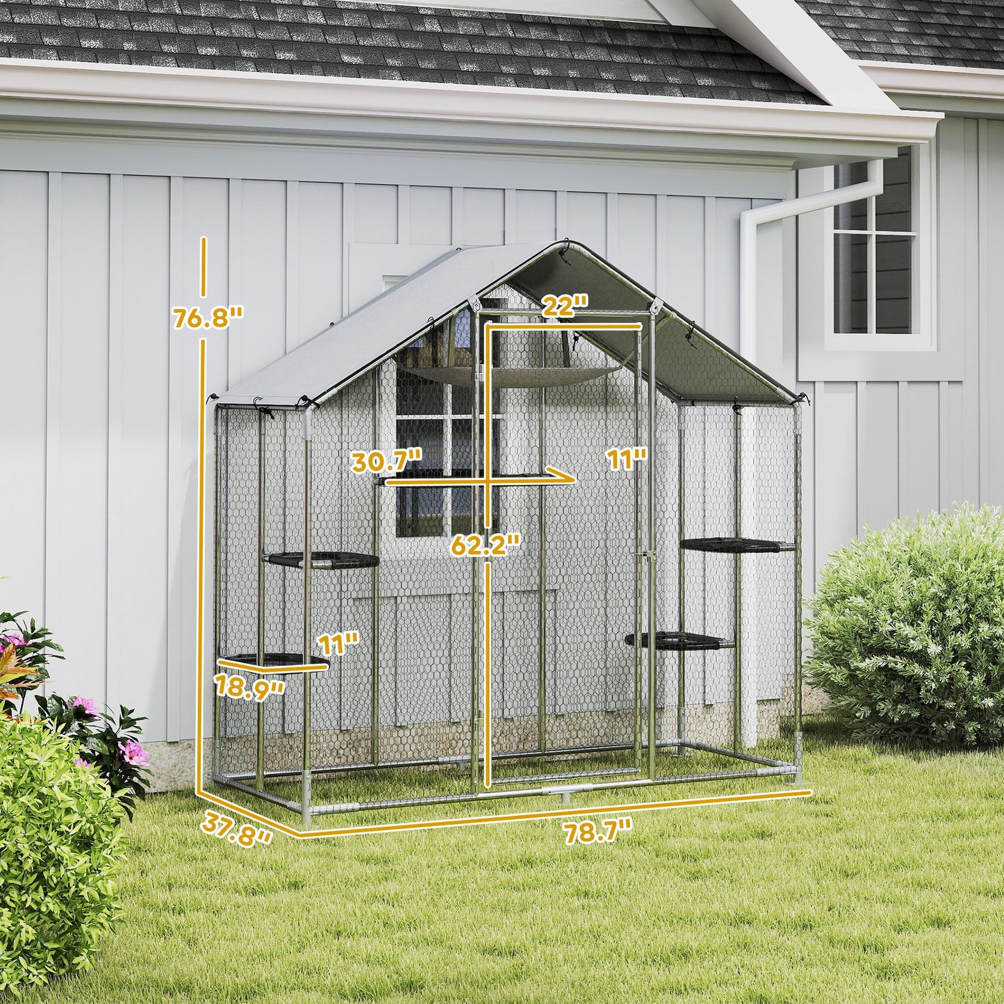 Large Outdoor Cat Enclosure with Waterproof Cover, Walk-In Design & Adjustable Platforms