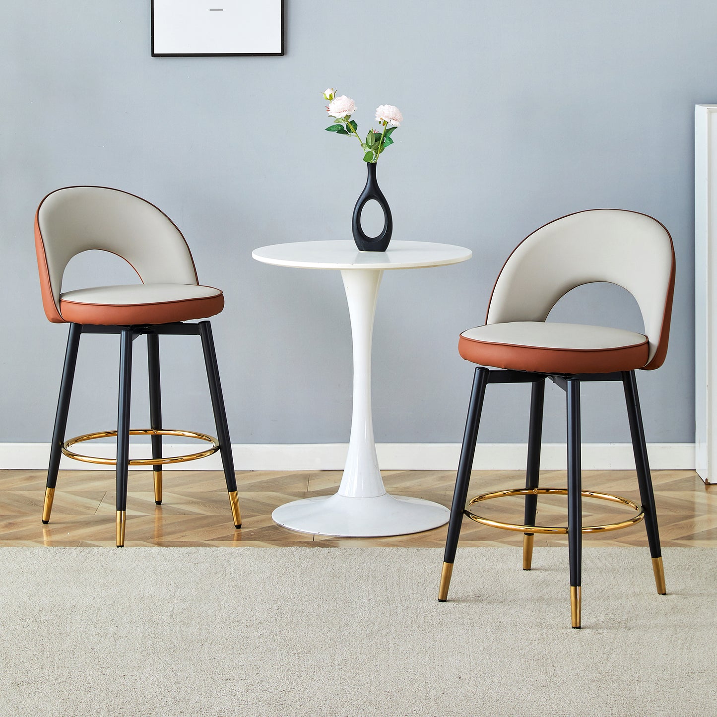 360 Rotatable Bar Chair.Modern Brown And Light Gray Spliced Color PU