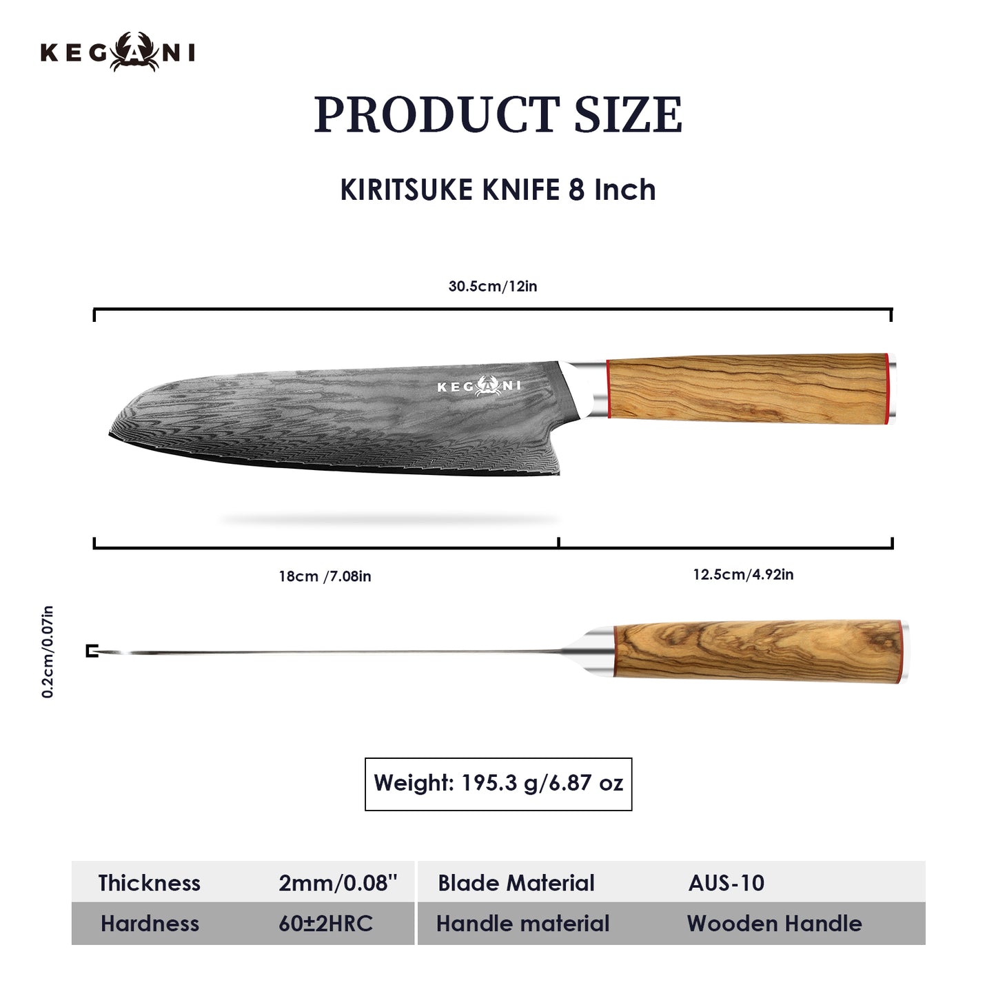 Kiritsuke Knife - 8 Inch Professional Japanese Chef Knife, Damascus Steel, Ultra-Sharp Blade