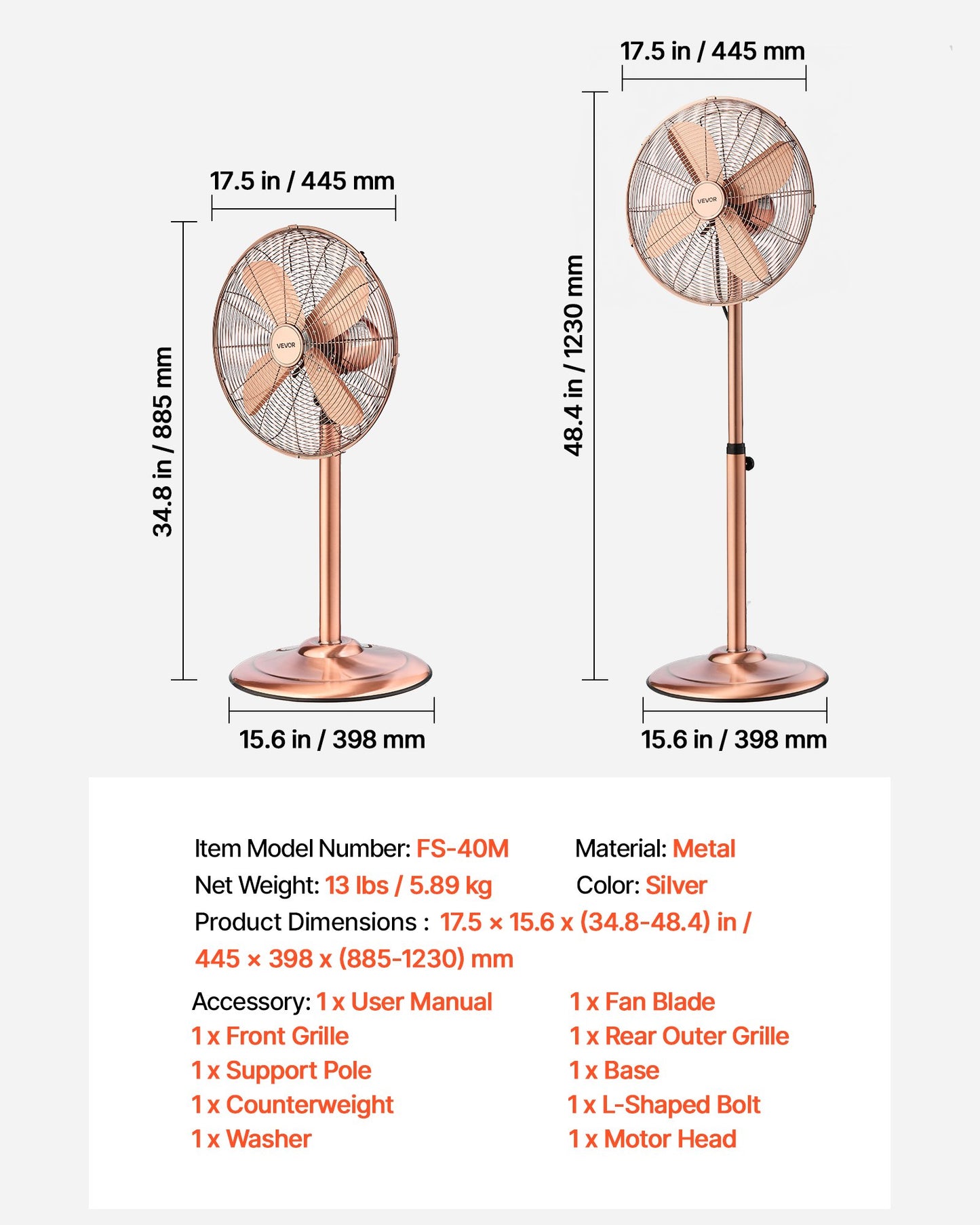16-Inch Industrial Pedestal Fan - 1450 CFM Metal Standing Floor Fan with 3-Speed, Adjustable Height & Oscillation