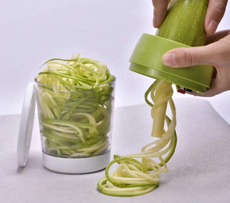 Adjustable Spiral Cutter with Container - Green Handheld Kitchen Tool