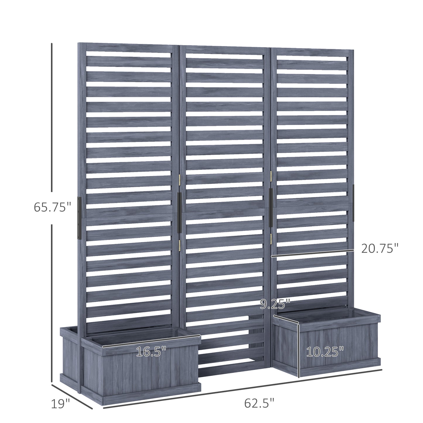 Wooden Privacy Screen with 4 Planter Boxes - Garden Fence Panel, Gray 910x285x600 mm