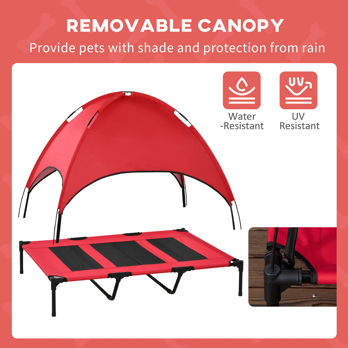 Elevated Portable Dog Bed with Canopy Shade - 48x36 Inch Cooling Pet Cot