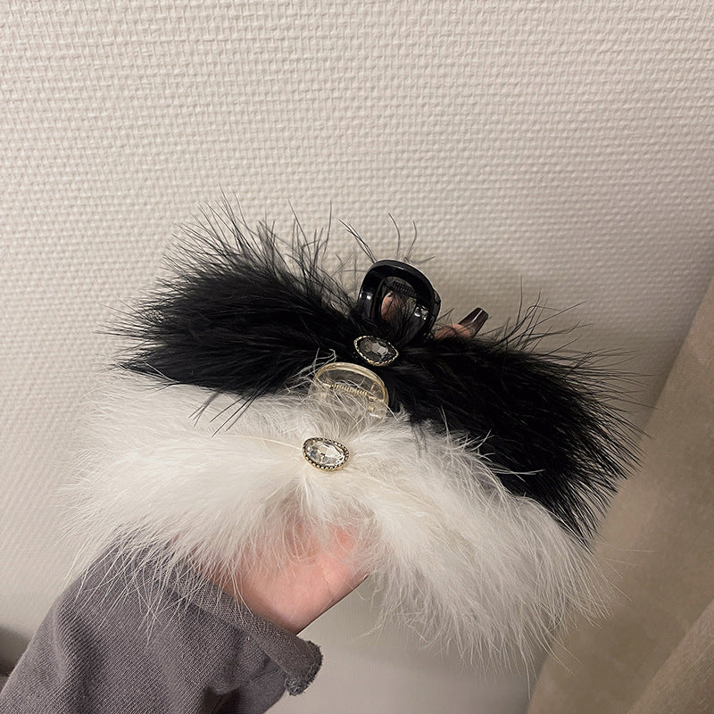 Feather Hair Accessory with Ostrich Feathers for Head Decoration - White & Black