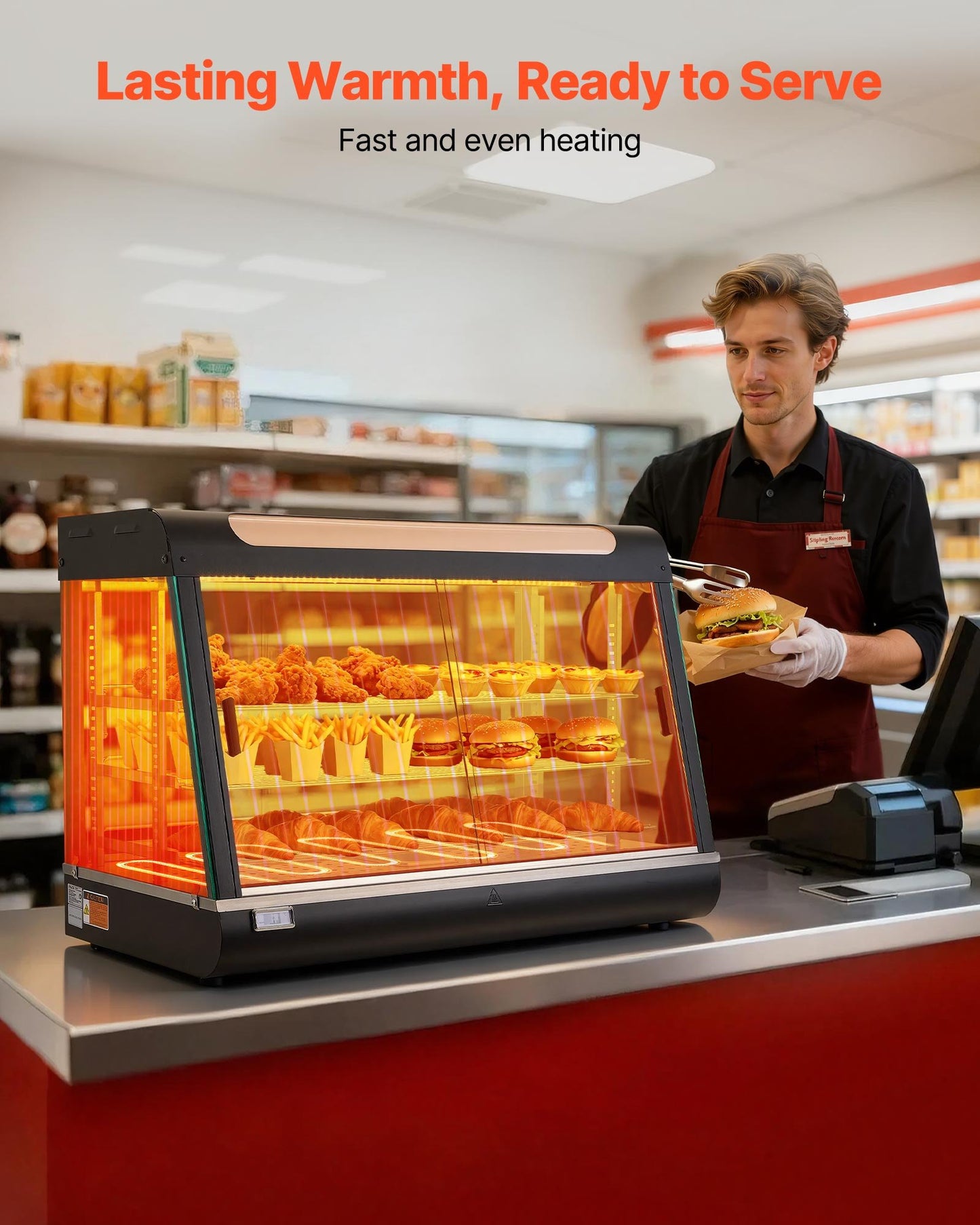 3-Tier Food Warmer Display with LED Light and Adjustable Shelves, 86℉–185℉, 137Qt