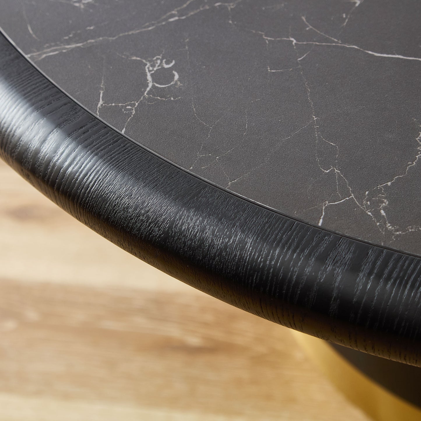 Round Coffee Table with Sintered Stone Top - Black